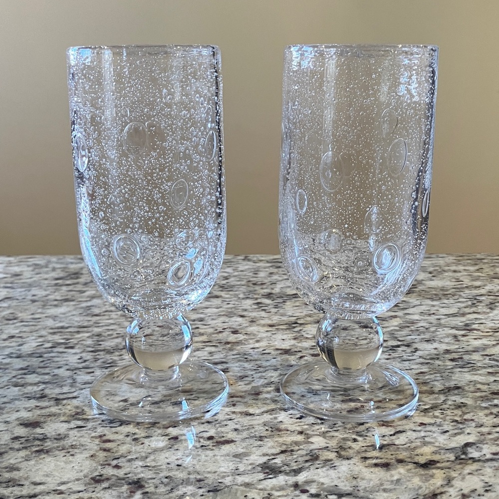 Southern Living at HOME Bubble Glass Goblets Set of 2 Clear Seeded Glass 13 oz